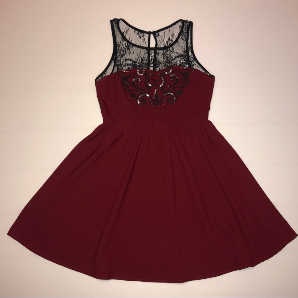 Forever 21 Dark Red and Black Lace Mini Dress